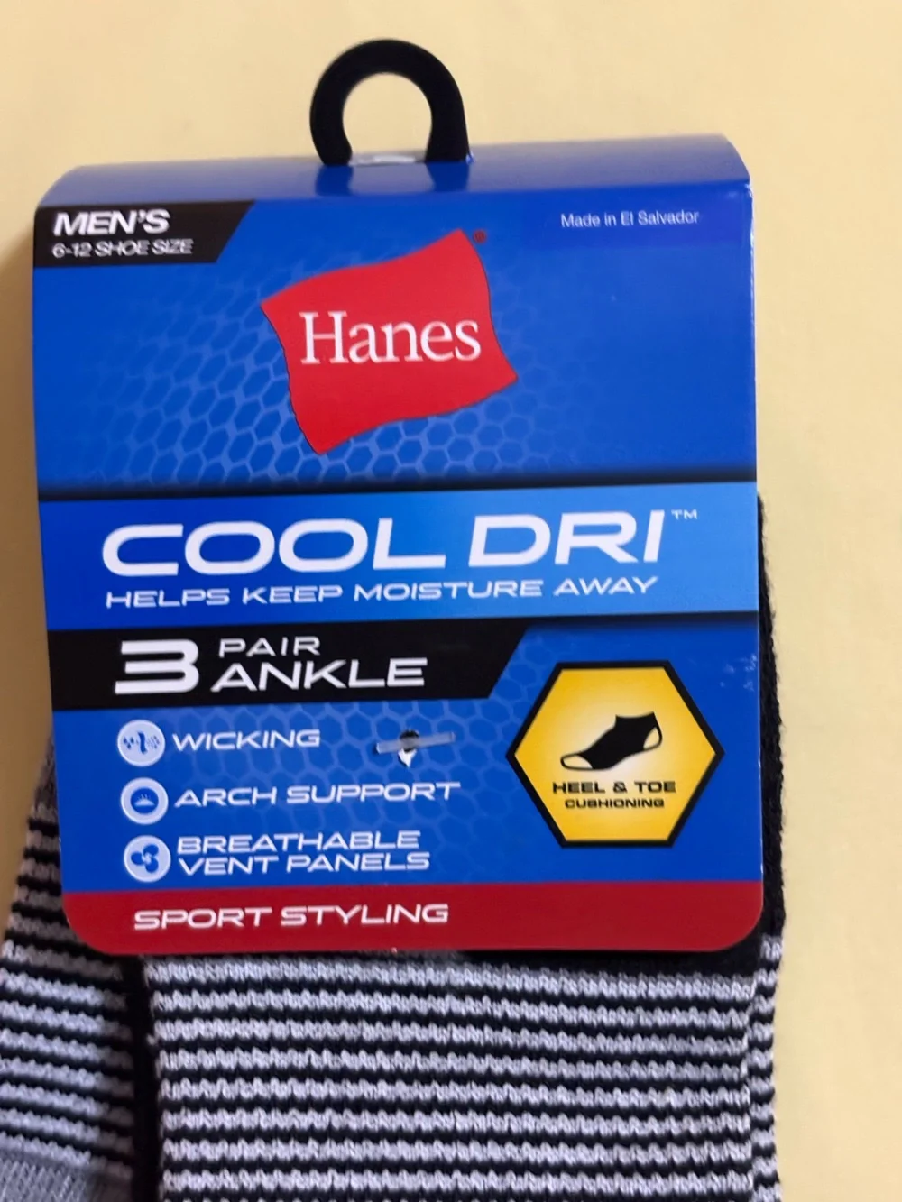 🍎 HANES Men’s Ankle Socks 3 Pair Pack Black & Gray Cushion Cool Dri Sz 6-12 NWT